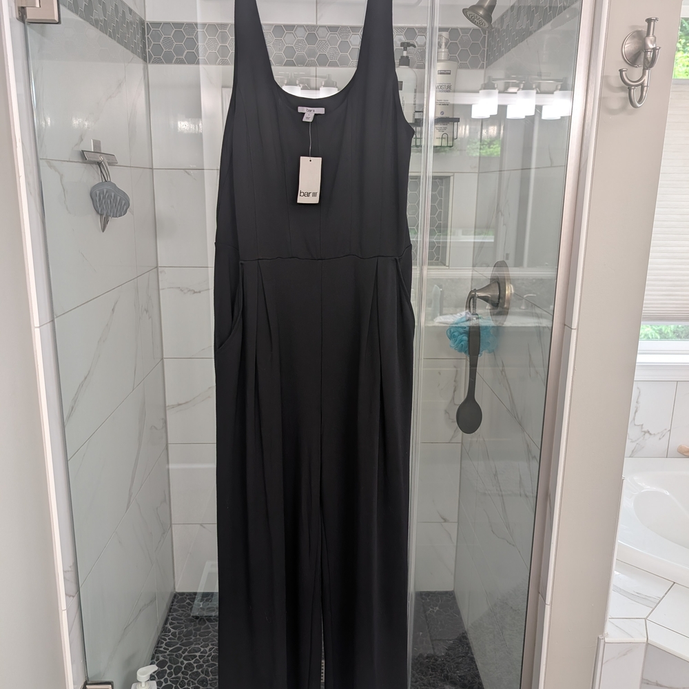 Bar III Black Sleeveless Jumpsuit with Scoop Neckline